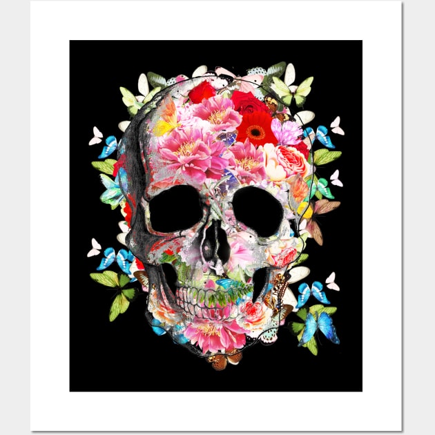 skull design,flowers,skeleton,floral Wall Art by Collagedream